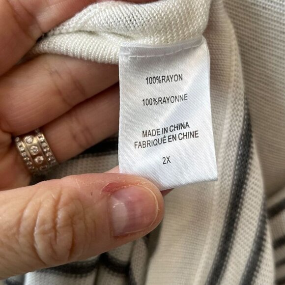 B Collection by Bobeau Curvy Gray Striped Long Sleeve Ivory Sweater 2x NWT - Picture 8 of 9